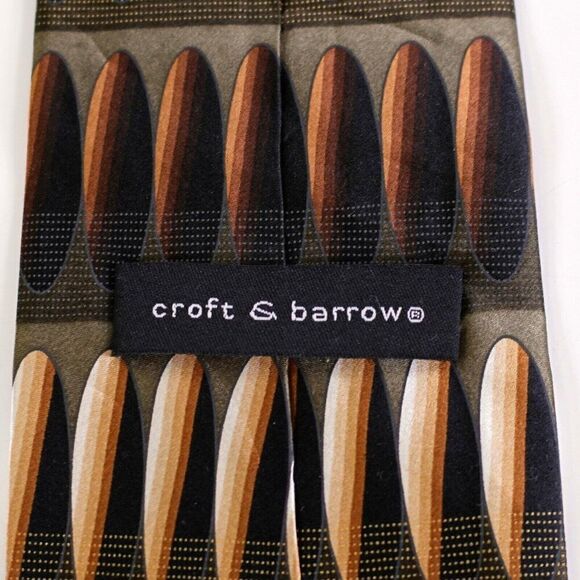 Croft & Barrow Green Brown Abstract Print Wide Silk Tie - Picture 3 of 6